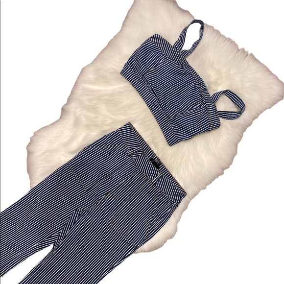 FOREVER 21 Striped Denim Crop Top and Wide Leg Jean 2 Piece Set Size Sma… - Picture 12 of 15